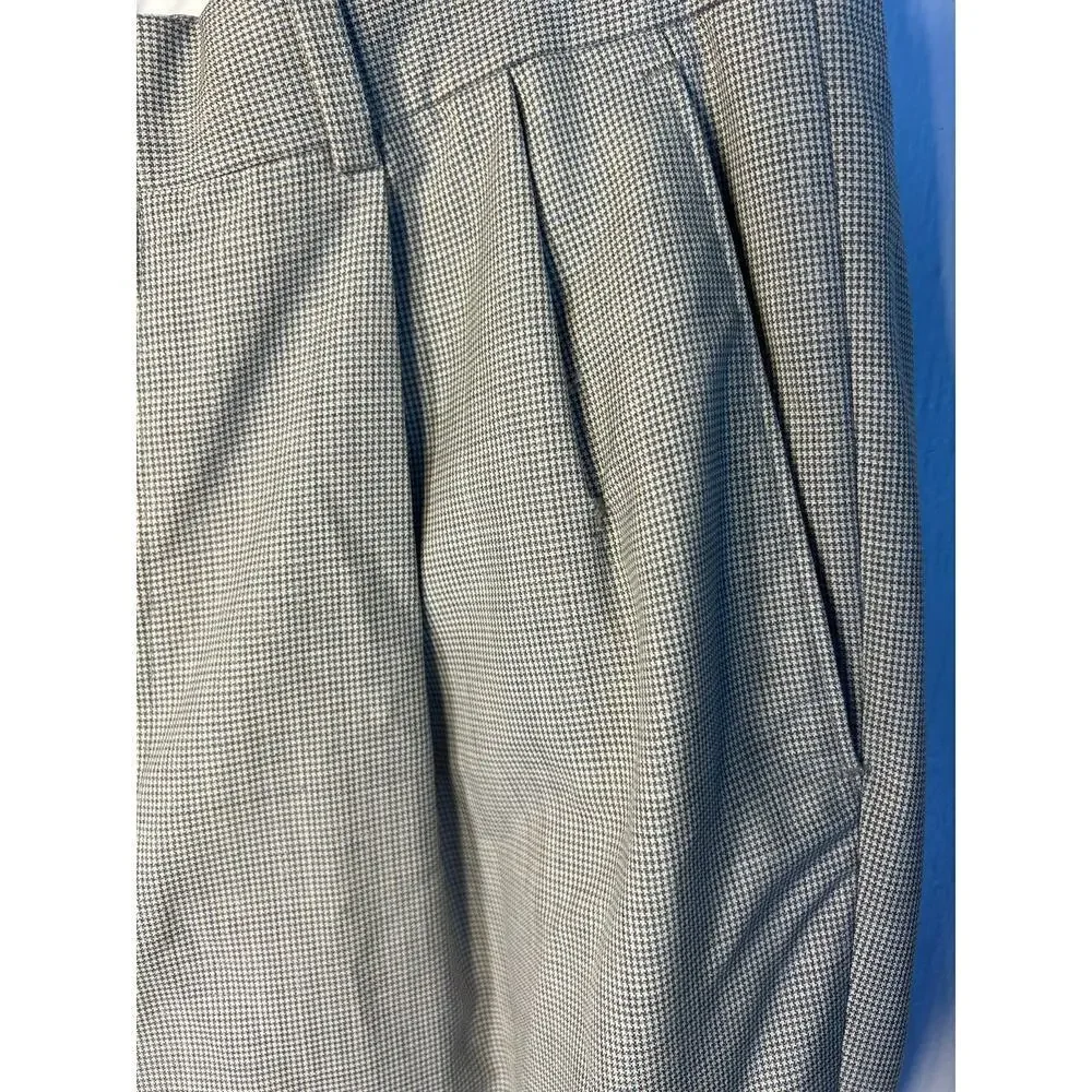 Alan Flusser men 32 micro houndstooth pleated wool linen cuffed dress pants flaw